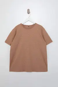Trendyol Curve Brown Stone Knitting Plus Size Tshirt - Image 4