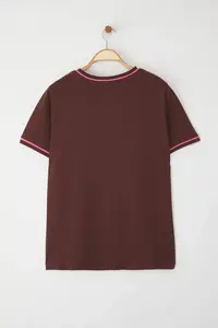 Trendyol Curve Brown Crew Neck Biye Detailed Basic Plus Size T-Shirt - Image 8