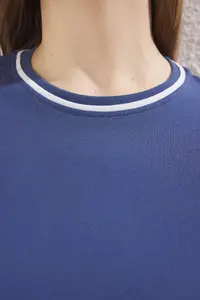 Trendyol Curve Indigo Crew Neck Biye Detailed Basic Plus Size T-Shirt - Image 3
