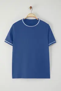 Trendyol Curve Indigo Crew Neck Biye Detailed Basic Plus Size T-Shirt - Image 5