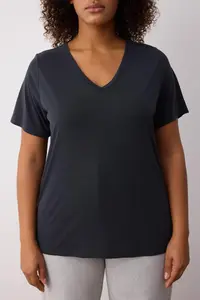 Trendyol Curve Anthracite V-neck Modal Flowy Comfortable Plus Size T-Shirt - Image 3