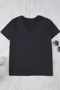 Trendyol Curve Anthracite V-neck Modal Flowy Comfortable Plus Size T-Shirt - Image 5