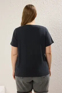 Trendyol Curve Anthracite Crew Neck Modal Flowy Comfortable Plus Size T-Shirt - Image 4