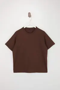Trendyol Curve Brown Regular Fit Crop Plus Size T-Shirt