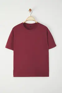 Trendyol Curve Burgundy Regular Fit Crop Plus Size T-Shirt - Image 5