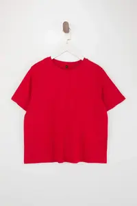 Trendyol Curve Red Regular Fit Crop Plus Size T-Shirt