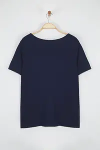 Trendyol Curve Navy Blue Regular Fit Cowl Neck Plus Size T-Shirt - Image 12