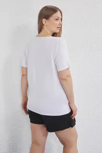 Trendyol Curve White Regular Fit Cowl Neck Plus Size T-Shirt - Image 4