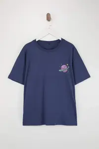 Trendyol Curve Indigo Galaxy Printed Oversized Fit Plus Size T-Shirt