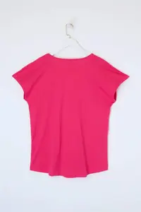Trendyol Curve Pink V-neck LONG Size Plus Size T-Shirt - Image 6