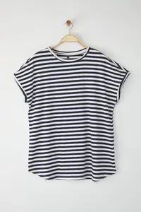 Trendyol Curve Multicolored Striped LONG Size Plus Size T-Shirt - Image 5