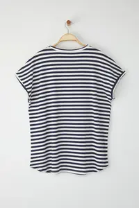 Trendyol Curve Multicolored Striped LONG Size Plus Size T-Shirt - Image 8