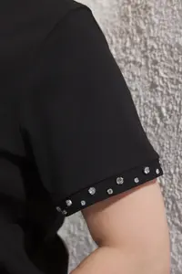 Trendyol Curve Black Stone Accessory Detailed Regular Pattern Plus Size Knitting T-Shirt - Image 3