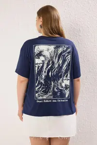 Trendyol Curve Navy Blue Back Printed Plus Size T-Shirt - Image 4