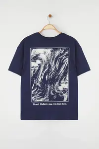 Trendyol Curve Navy Blue Back Printed Plus Size T-Shirt - Image 5