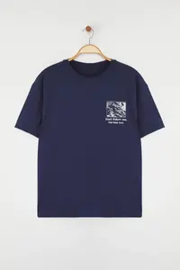 Trendyol Curve Navy Blue Back Printed Plus Size T-Shirt - Image 6