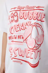 Trendyol Curve White 100% single jersey Printed Oversized/Rahat Cut Knitting Plus Size T-Shirt - Image 3