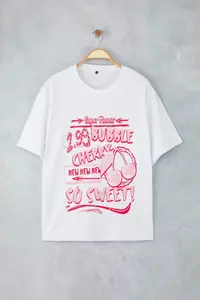 Trendyol Curve White 100% single jersey Printed Oversized/Rahat Cut Knitting Plus Size T-Shirt - Image 5