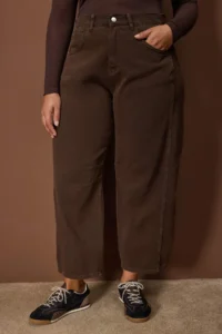 Trendyol Curve Brown High Waist Bagyy Fit 100% Cotton Non-Stretch plus size jeans - Image 3