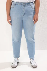 Trendyol Curve Light Blue High Waist comfort/Middle Flexible Mom Fit plus size jeans - Image 6