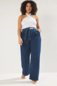 Trendyol Curve Mavi High Waist Arched Wide Leg/ Wide Leg Fit comfort/Middle Flexible Plus Size Jeans