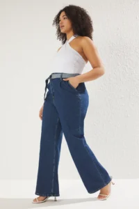Trendyol Curve Mavi High Waist Arched Wide Leg/ Wide Leg Fit comfort/Middle Flexible Plus Size Jeans - Image 2