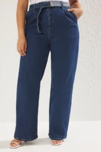 Trendyol Curve Mavi High Waist Arched Wide Leg/ Wide Leg Fit comfort/Middle Flexible Plus Size Jeans - Image 3