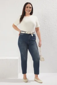 Trendyol Curve Dark Blue High Waist Destroy Detailed Flexible skinny jeans