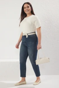 Trendyol Curve Dark Blue High Waist Destroy Detailed Flexible skinny jeans - Image 2