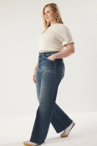 Trendyol Curve Dark Blue High Waist Wide Leg comfort/Middle Flexible Plus Size Wide Leg jeans - Image 2