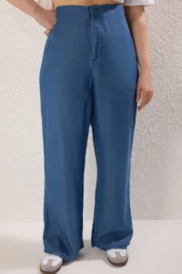 Trendyol Curve Dark Blue High Waist Wide Leg Summer Tencel Plus Size Wide Leg jeans - Image 3