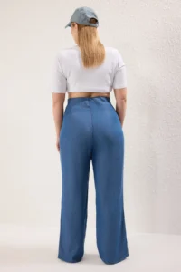 Trendyol Curve Dark Blue High Waist Wide Leg Summer Tencel Plus Size Wide Leg jeans - Image 4
