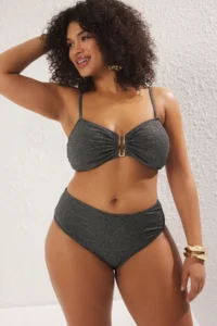 Trendyol Curve Black High Waist Glitter Sparkling Plus Size Bikini Bottom