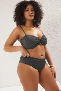 Trendyol Curve Black High Waist Glitter Sparkling Plus Size Bikini Bottom - Image 2