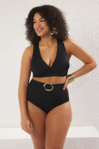 Trendyol Curve Black High Waist Belinde Accessory Detailed Plus Size Bikini Bottom