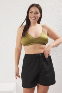 Trendyol Curve Black Women Regular Fit Plus Size Swim Shorts - Image 2