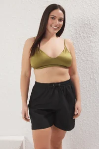 Trendyol Curve Black Women Regular Fit Plus Size Swim Shorts - Image 3