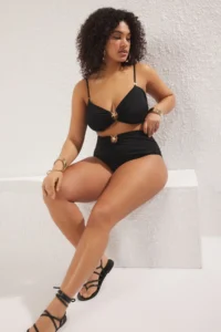 Trendyol Curve Black Strapless Premium with accessories Mix&Match Bikini Top