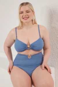 Trendyol Curve Mavi Yıldız Accessory Detailed Sleeveless Plus Size Bikini Top - Image 2