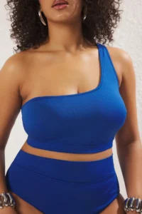 Trendyol Curve Saks Blue One Shoulder Plus Size Bikini Top - Image 3