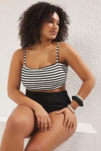 Trendyol Curve Multicolored Striped Rope Sleeveless Staplez Plus Size Bikini Top