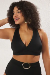 Trendyol Curve Black Double breasted Yaka Plus Size Bikini Top - Image 2