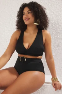 Trendyol Curve Black Double breasted Yaka Plus Size Bikini Top - Image 3