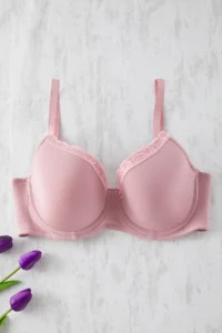 Trendyol Curve Powder Pink Penye Lace Detailed underwire Sabit Covered Plus Size Bra - Image 2