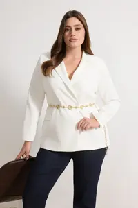 Trendyol Curve Ecru Gold Arched Lined Plus Size Jacket / Blazer
