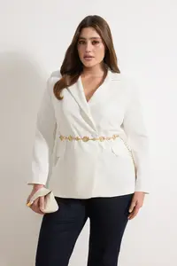 Trendyol Curve Ecru Gold Arched Lined Plus Size Jacket / Blazer - Image 2