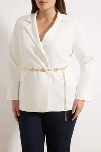 Trendyol Curve Ecru Gold Arched Lined Plus Size Jacket / Blazer - Image 3