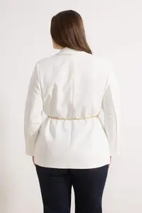 Trendyol Curve Ecru Gold Arched Lined Plus Size Jacket / Blazer - Image 4
