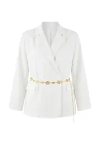 Trendyol Curve Ecru Gold Arched Lined Plus Size Jacket / Blazer - Image 5