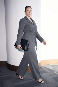 Trendyol Curve Limited Edition Anthracite Striped Binding Detailed Plus Size Weaving Jacket - Image 2